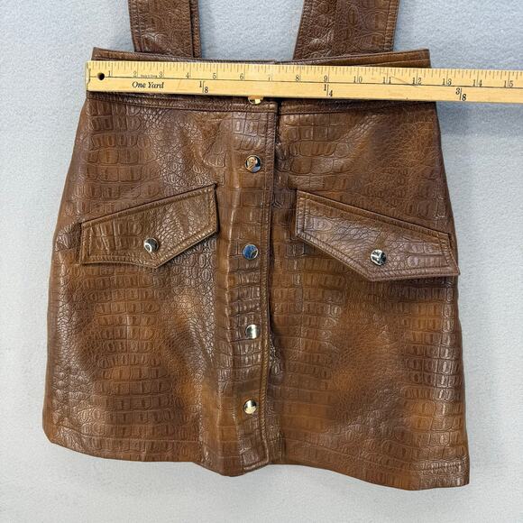 Zara Skirt Women's XS Brown Croc Embossed Vegan Leather Suspenders Miniskirt - Picture 7 of 10
